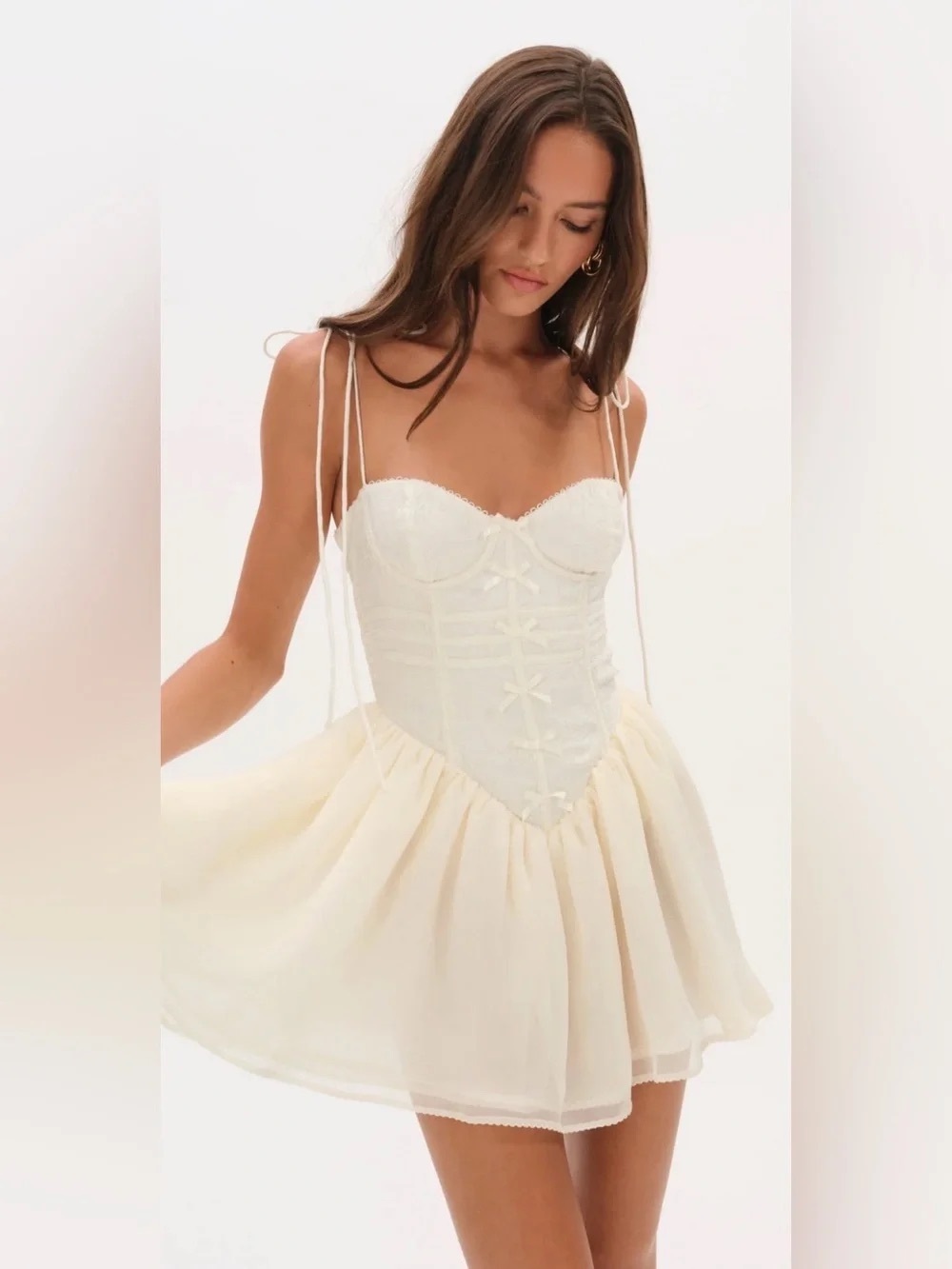 $298 NWT For Love And Lemons “Rosie” Mini Bustier Dress in Cream Sz X-Small